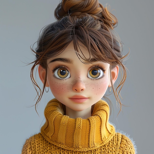 uma boneca com um suéter amarelo que diz que ela está vestindo um sueter amarelo