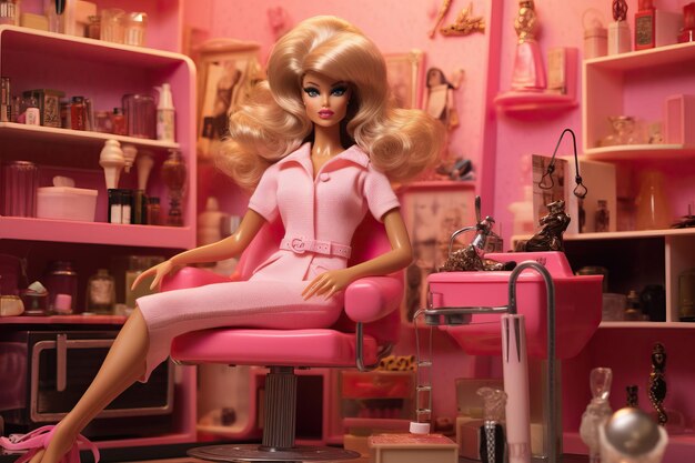 Foto uma boneca com um vestido rosa e um cinto que diz barbie.