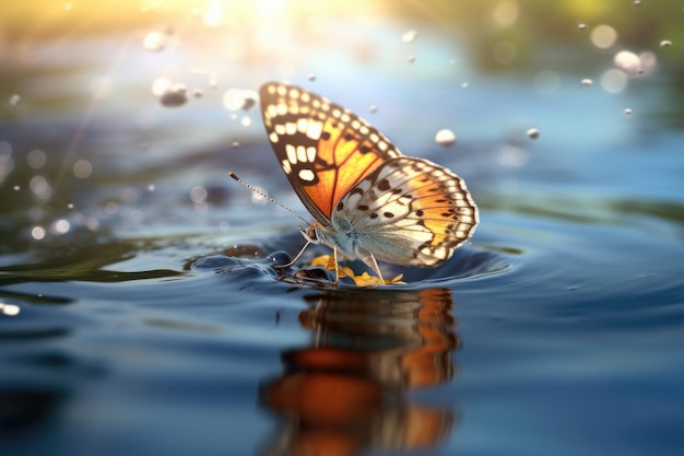 Foto uma bonita borboleta voando na água borboleta generativa ai