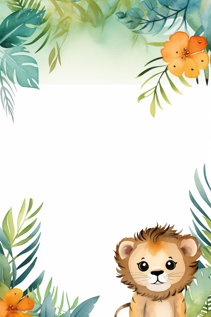 Foto uma bonita borda de aquarela com tema de selva com fundo de quadro de animais