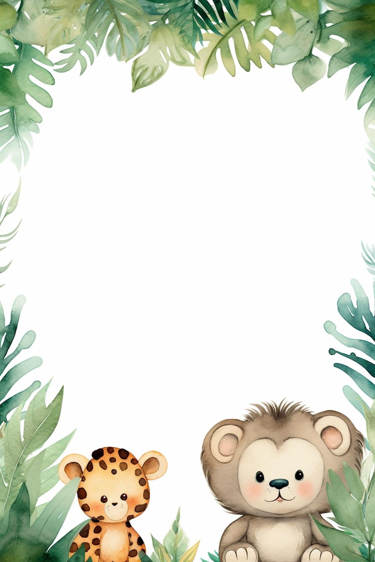Foto uma bonita borda de aquarela com tema de selva com fundo de quadro de animais