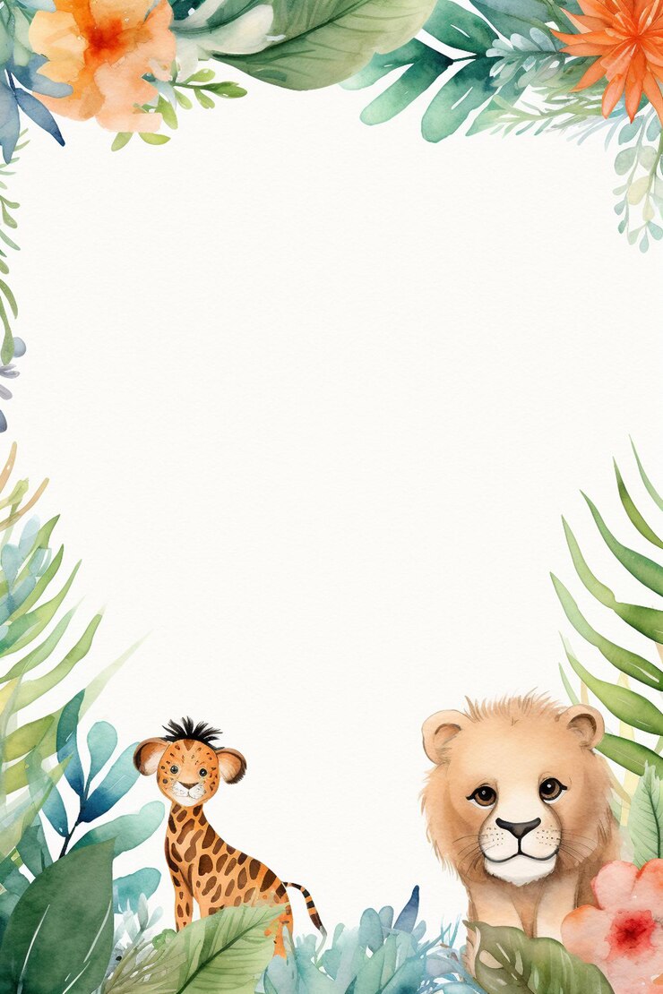 Foto uma bonita borda de aquarela com tema de selva com fundo de quadro de animais