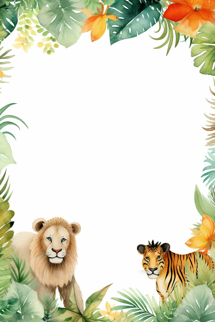 Foto uma bonita borda de aquarela com tema de selva com fundo de quadro de animais