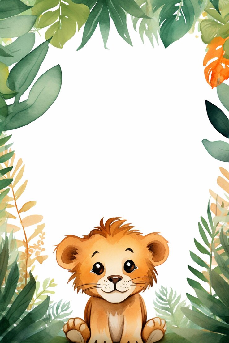 Foto uma bonita borda de aquarela com tema de selva com fundo de quadro de animais