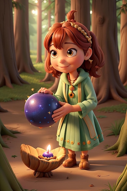 Uma bonita personagem de desenho animado em 3D.