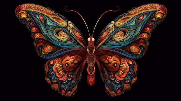 Uma borboleta colorida com um backgroundgenerative ai preto