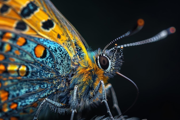 Uma borboleta colorida em close-up