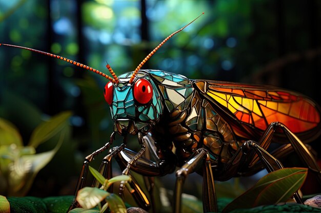 Foto uma borboleta colorida está em uma planta e está sentada na floresta