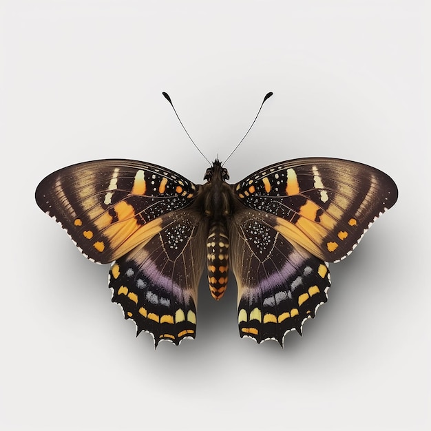 Uma borboleta com amarelo e marrom nas asas superiores é mostrada.