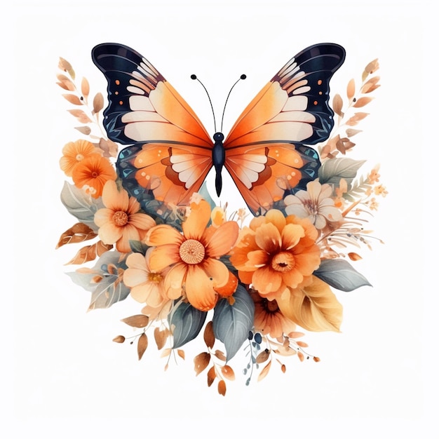 Uma borboleta com flores nela