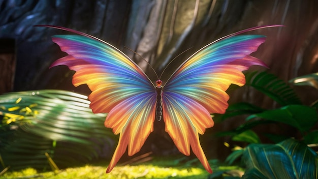 Foto uma borboleta com um arco-íris nas asas