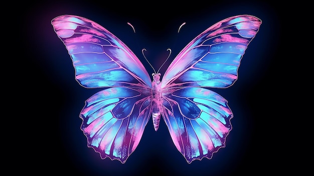 Uma borboleta com um fundo azul e rosa