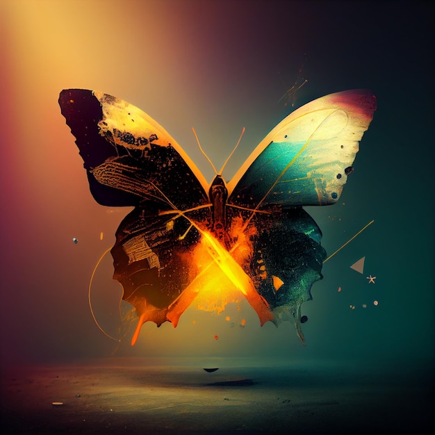 Uma borboleta com um fundo preto e laranja e a palavra "voar" nela.