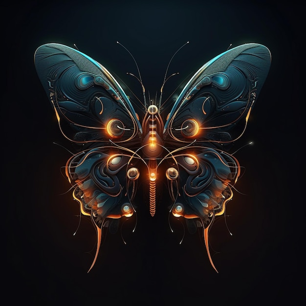 Uma borboleta com um padrão azul e dourado