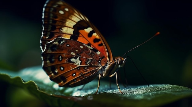 Uma borboleta descansa em uma folha na floresta amazônica.