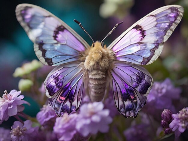 uma borboleta é mostrada em uma flor roxa