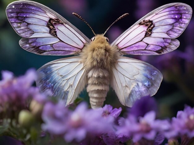 uma borboleta é mostrada em uma flor roxa