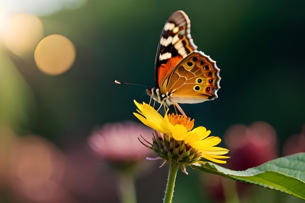 Uma borboleta em uma flor amarela