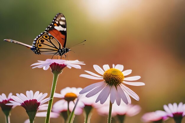 Uma borboleta em uma flor ao sol