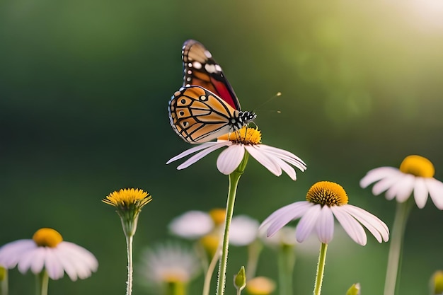 Uma borboleta em uma flor ao sol