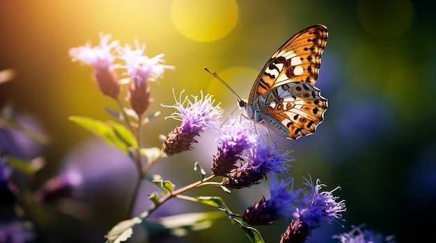 Uma borboleta em uma flor ao sol