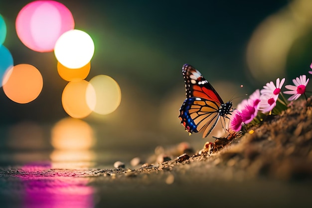 Foto uma borboleta em uma flor com um fundo desfocado