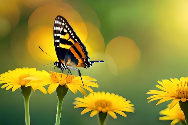 Uma borboleta em uma flor com um fundo desfocado