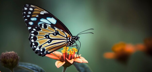 Uma borboleta em uma flor no jardim de borboletas.