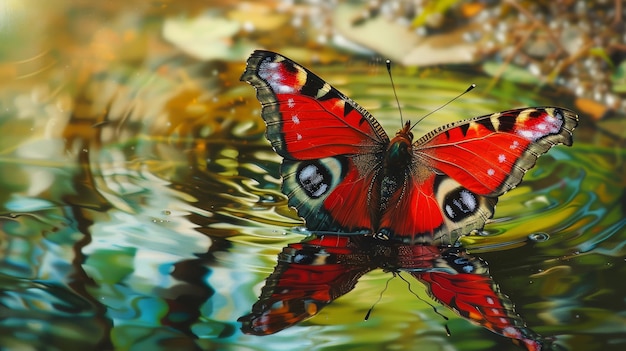 Foto uma borboleta está flutuando em uma lagoa