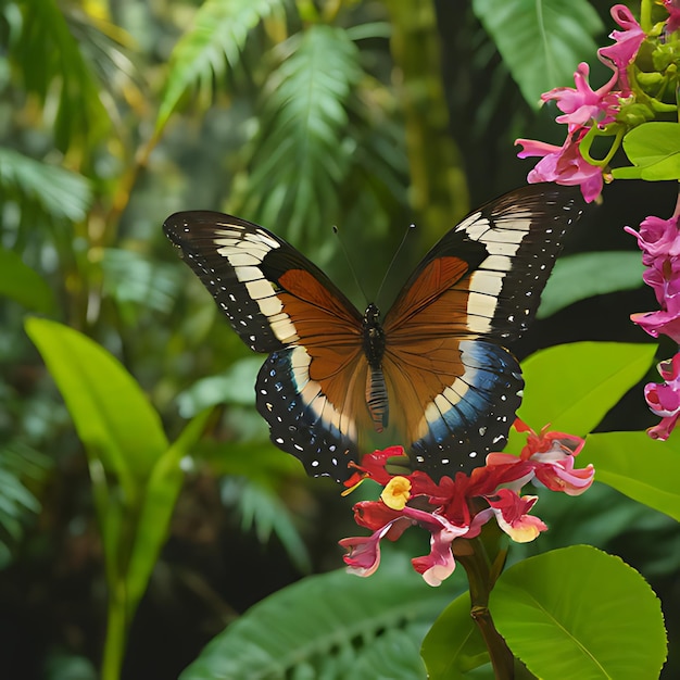 Foto uma borboleta está numa flor na selva.