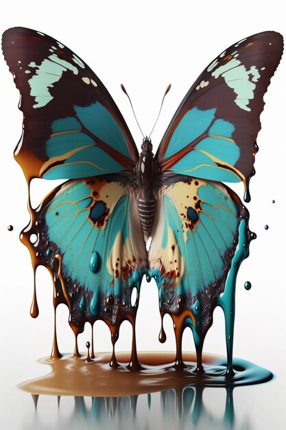 Uma borboleta está sentada sobre um líquido com a palavra "líquido" nela.