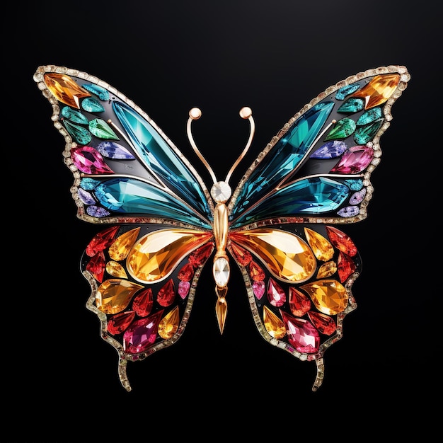 Uma borboleta feita de lindas pedras preciosas Inseto Ilustração Generativa AIxD