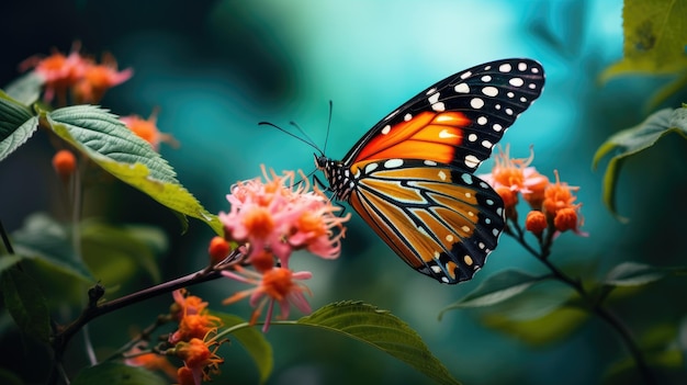 Uma borboleta monarca em uma flor