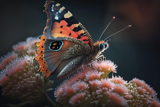 Uma borboleta pousa em uma flor com o número 9 nela.