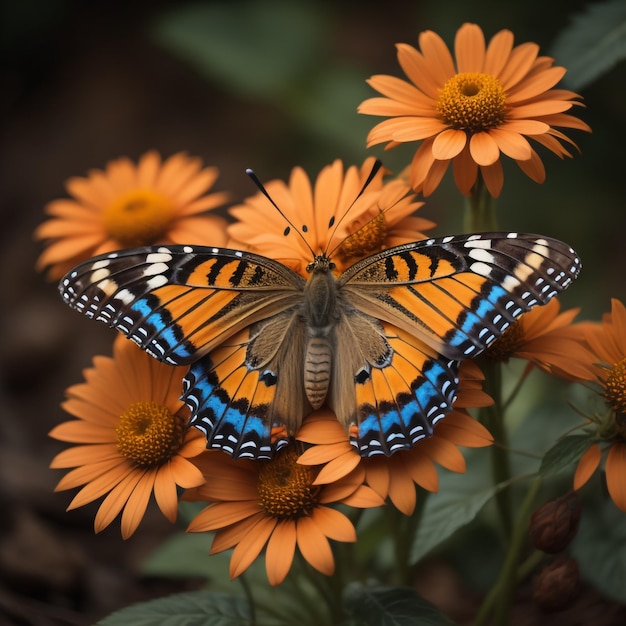 Uma borboleta que está em algumas flores