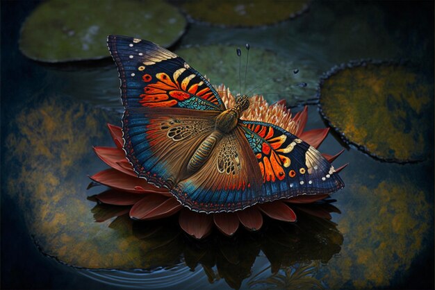 Uma borboleta que está sentada em uma flor generativa ai