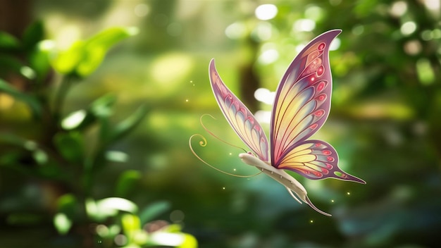 Foto uma borboleta voadora com asas semitransparentes e vibrantes