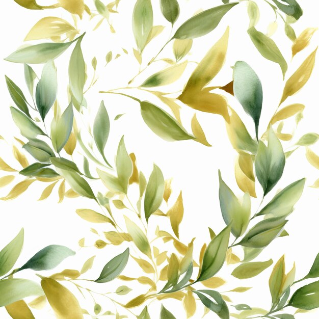 Uma borda energizada de aquarela retratada destacando verde e ouro decola e galhos idealizados para papelaria de casamento Padrão sem emenda gerado por IA