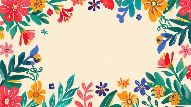 Uma borda floral colorida com espaço para cópia Ilustração folclórica mexicana