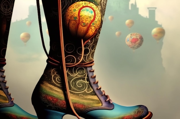 Uma bota colorida com um coração que diz "a palavra amor"
