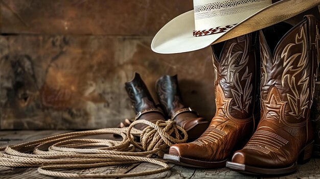 Foto uma bota de cowboy é um tipo de bota que é tipicamente usada por cowboys. geralmente é feita de couro e tem um calcanhar alto e um dedo pontiagudo.