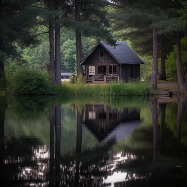 Uma cabana de madeira na floresta