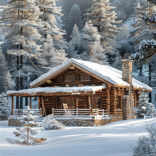 Foto uma cabana na neve com muita neve no telhado