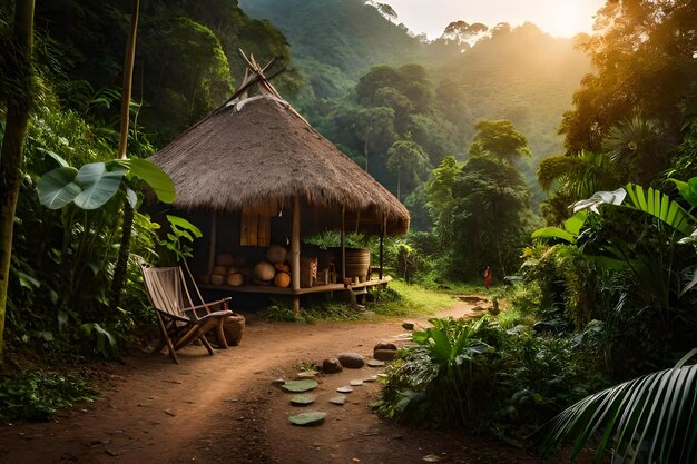 Uma cabana na selva.