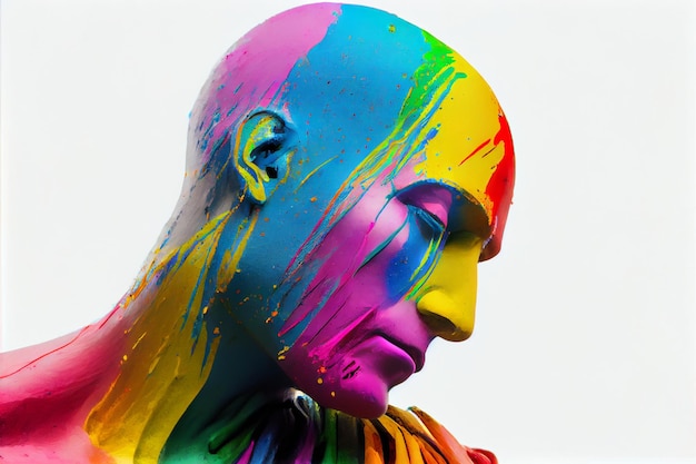 Uma cabeça de arco-íris colorida de um manequim com fundo branco