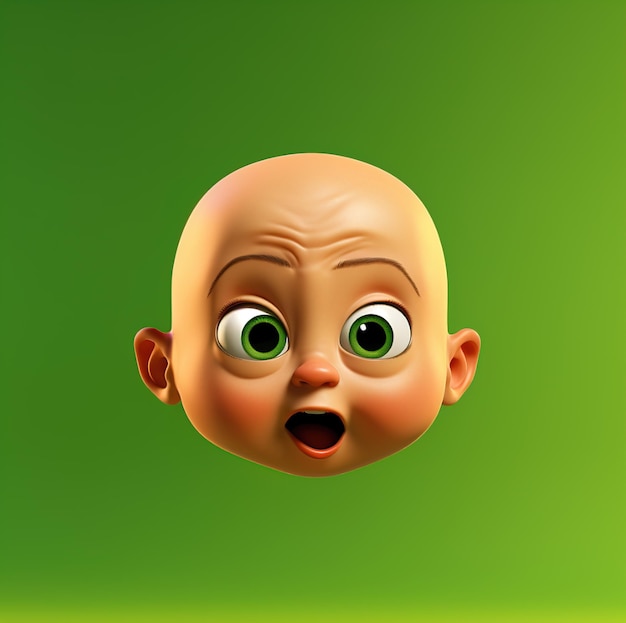 Uma cabeça de bebé com um fundo verde que diz " zangado ".