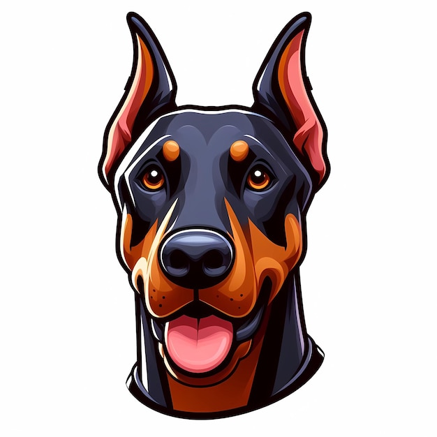 Foto uma cabeça de cão preto com uma língua rosa ilustração de retrato de doberman