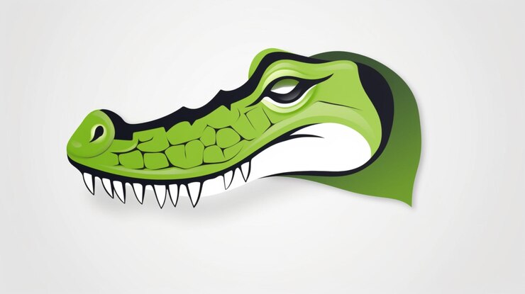 Foto uma cabeça de crocodilo com uma cabeça verde e a palavra jacaré na frente.