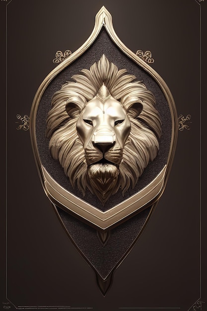 Uma cabeça de leão com um escudo e as palavras leão nele