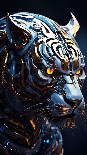 Foto uma cabeça de leão com um rosto de tigre e os olhos iluminados